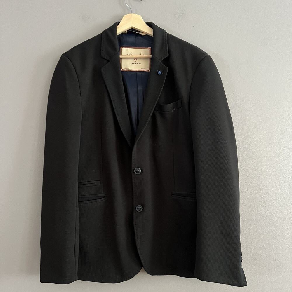 ZARA Man Men’s Waffle Textured Blazer Sport Classic Two Buttons Black US 44